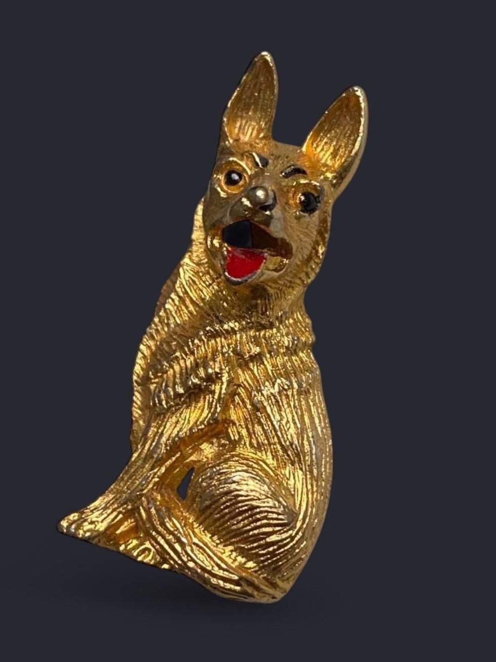 Vintage 80s Signed Gerry’s German Shepherd Dog Brooch Pin Retro Kitsch Jewelry